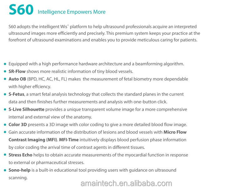 Sonoscape Enhanced Version Intelligent Wis+ platform Sonoscape S60 4D Trolley diagnosis ultrasound system With multi probes