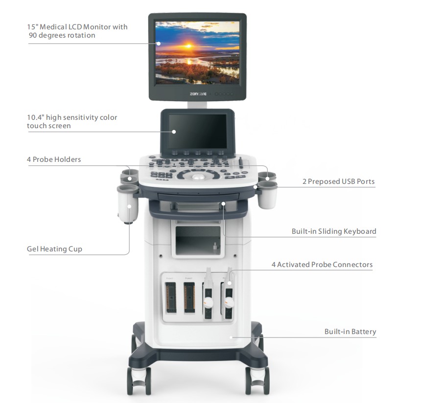 Factory Price of Zoncare p7/p7vet Full Digital 3D 4D Color Doppler trolley Ultrasonic Diagnostic System